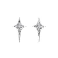 Cubic Zirconia Micro Pave Sterling Silver Earring, 925 Sterling Silver, Cross, micro pave cubic zirconia & for woman, silver color, 6.50x11.70mm, Sold By Pair