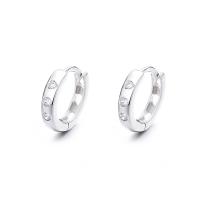 925 Sterling Silver Huggie Hoop Earring, for woman & with rhinestone, silver color, 12x12mm, Sold By Pair