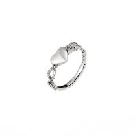Pavimentar o Zirconia cúbico Micro anéis de prata esterlina, 925 prata esterlina, Coração, Ajustável & micro pavimento em zircônia cúbica & para mulher, prateado, vendido por PC