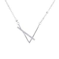 Cubic Zircon Micro Pave 925 Sterling Silver Necklace, with 1.96 inch extender chain, plated, micro pave cubic zirconia & for woman, more colors for choice, Length:Approx 15.73 Inch, Sold By PC