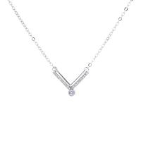 Cubic Zircon Micro Pave 925 Sterling Silver Necklace, with 1.96 inch extender chain, plated, micro pave cubic zirconia & for woman, more colors for choice, Length:Approx 15.73 Inch, Sold By PC