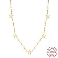 925 Sterling Silver Chain Necklace, Star, plated, for woman, more colors for choice, Length:Approx 15.75 Inch, Sold By PC