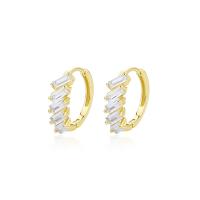 Cubic Zirconia Micro Pave Sterling Silver Earring, 925 Sterling Silver, gold color plated, micro pave cubic zirconia & for woman, 13.50mm, Inner Diameter:Approx 11mm, Sold By Pair