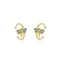 Cubic Zirconia Micro Pave Sterling Silver Earring 925 Sterling Silver with turquoise gold color plated for woman Sold By Pair