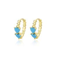 925 Sterling Silver Hoop Earrings, with turquoise, gold color plated, for woman, 16x17mm, Inner Diameter:Approx 11mm, Sold By Pair
