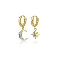 Cubic Zirconia Micro Pave Sterling Silver Earring 925 Sterling Silver Moon and Star gold color plated micro pave cubic zirconia & for woman 19.50mm Sold By Pair