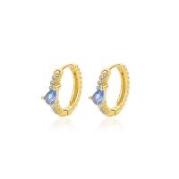 Cubic Zirconia Micro Pave Sterling Silver Earring 925 Sterling Silver gold color plated micro pave cubic zirconia & for woman 20.50mm Inner Approx 11mm Sold By Pair