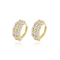 Cubic Zirconia Micro Pave Sterling Silver Earring, 925 Sterling Silver, gold color plated, micro pave cubic zirconia & for woman, 13mm, Inner Diameter:Approx 10.5mm, Sold By Pair