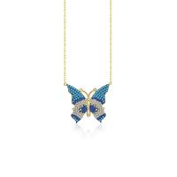 Cubic Zircon Micro Pave 925 Sterling Silver Necklace, with turquoise, with 1.96 inch extender chain, Butterfly, plated, micro pave cubic zirconia & for woman, more colors for choice, Length:15.75 Inch, Sold By PC