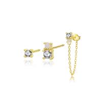 Cubic Zirconia Micro Pave Sterling Silver Earring 925 Sterling Silver gold color plated three pieces & micro pave cubic zirconia & for woman 40mm 2.8mm 3*5.5mm Sold By Set