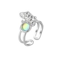 Brass Cuff Finger Ring with Sea Opal platinum color plated Adjustable & for woman US Ring Sold By PC