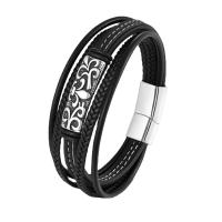 PU Leather Bracelet with 304 Stainless Steel Eye multilayer & for man black Length Approx 8.46 Inch Sold By PC