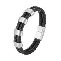 cuir PU bracelet, avec Acier inoxydable 304, multicouche & pour homme, noire, Longueur:Environ 8.46 pouce, Vendu par PC