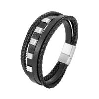 PU Leder Armband, mit 304 Edelstahl, mehrschichtig & für den Menschen, schwarz, Länge:ca. 8.46 ZollInch, verkauft von PC