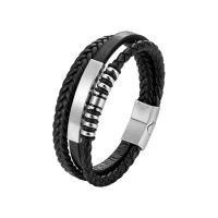 PU Leather Bracelet, with 304 Stainless Steel, multilayer & for man, black, Length:Approx 8.46 Inch, Sold By PC