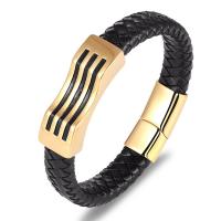 PU Leather Bracelet with 304 Stainless Steel Vacuum Ion Plating dyed & for man Length Approx 8.46 Inch Sold By PC