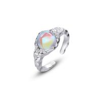 925 Sterling Silver Finger Rings, with Gemstone, platinum color plated, Adjustable & for woman & hammered, 20.50mm, Sold By PC