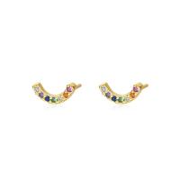 Zircon cubique Micro Pave d'oreille en argent sterling, argent sterling 925, Placage de couleur d'or, pavé de micro zircon & pour femme, multicolore, 4x9mm, Vendu par paire
