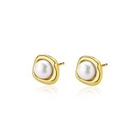 925 Sterling Silver Stud Earrings, with Plastic Pearl, plated, for woman, more colors for choice, 9.50x9.50mm, Sold By Pair