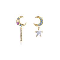 Cubic Zirconia Micro Pave Sterling Silver Earring 925 Sterling Silver Moon and Star gold color plated micro pave cubic zirconia & for woman multi-colored Sold By PC