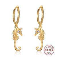 Huggie Hoop Drop Earring 925 Sterling Silver Seahorse plated for woman & with rhinestone Inner Approx 8.9mm Sold By Pair