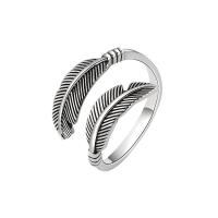 Brass Cuff Finger Ring, Feather, platinum color plated, Adjustable & for woman, Sold By PC
