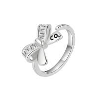 Krychlový Circonia Micro vydláždit mosazný prsten, Mosaz, Bowknot, bílé rhodiované, Nastavitelný & micro vydláždit kubické zirkony & pro ženy, Prodáno By PC