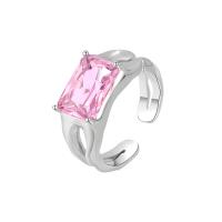 metal Anillo de dedo Cuff, chapado en color de platina, Ajustable & para mujer & con diamantes de imitación, Vendido por UD