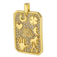 Cubic Zirconia Micro Pave Brass Pendant, Rectangle, gold color plated, fashion jewelry & DIY & micro pave cubic zirconia & for woman, golden, 16x26x2mm, Hole:Approx 1mm, 10PCs/Lot, Sold By Lot