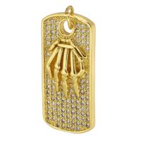 Cubique Pendentif en laiton zircon pavent, Placage de couleur d'or, bijoux de mode & DIY & pavé de micro zircon & pour femme, doré, 12x25x3mm, Trou:Environ 3mm, 10PC/lot, Vendu par lot