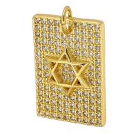 Cubic Zirconia Micro Pave Brass Pendant, gold color plated, fashion jewelry & DIY & micro pave cubic zirconia & for woman, golden, 13x19x3mm, Hole:Approx 3mm, 10PCs/Lot, Sold By Lot