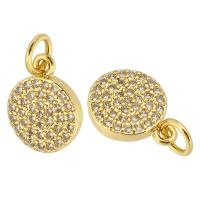 Cubic Zirconia Micro Pave Brass Pendant, Round, gold color plated, fashion jewelry & DIY & micro pave cubic zirconia & for woman, golden, 9.50x12x2mm, Hole:Approx 3mm, 10PCs/Lot, Sold By Lot