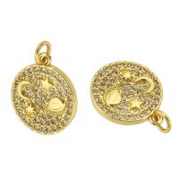 Cubic Zirconia Micro Pave Brass Pendant, Round, gold color plated, fashion jewelry & DIY & micro pave cubic zirconia & for woman, golden, 12x14x2mm, Hole:Approx 3mm, 10PCs/Lot, Sold By Lot