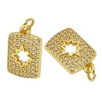 Cubic Zirconia Micro Pave Brass Pendant, Rectangle, gold color plated, fashion jewelry & DIY & micro pave cubic zirconia & for woman, golden, 9.50x14x2mm, Hole:Approx 3.5mm, 10PCs/Lot, Sold By Lot