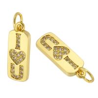 Cubique Pendentif en laiton zircon pavent, Placage de couleur d'or, bijoux de mode & DIY & pavé de micro zircon & pour femme, doré, 6x16x2mm, Trou:Environ 3.5mm, 10PC/lot, Vendu par lot