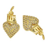 Cubic Zirconia Micro Pave Brass Pendant, Heart, gold color plated, fashion jewelry & DIY & micro pave cubic zirconia & for woman, golden, 10x14x2mm, Hole:Approx 3.5mm, 10PCs/Lot, Sold By Lot