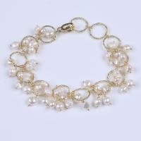 Bracelet en perles de culture d'eau douce, perle, avec alliage de zinc, Placage de couleur d'or, pour femme, blanc, 4.60mm, Longueur Environ 19 cm, Vendu par PC
