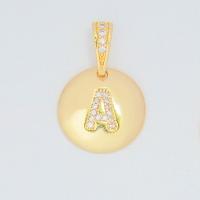 Cubic Zirconia Micro Pave Brass Pendant, Flat Round, 18K gold plated, letters are from A to Z & Unisex & micro pave cubic zirconia, more colors for choice, nickel, lead & cadmium free, 15.50x23mm, Sold By PC
