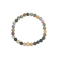 Bracelets de pierres précieuses, pierre gemme, avec laiton, Rond, Placage de couleur d'or, pour femme, couleurs mélangées, Longueur:Environ 16 cm, Vendu par PC