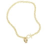 Cubic Zircon Micro Pave Brass Necklace with 2 extender chain Leopard 18K gold plated Unisex & micro pave cubic zirconia golden nickel lead & cadmium free Length 15.9 Inch Sold By PC