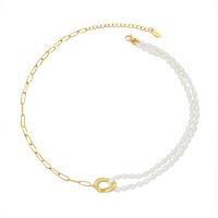 Natural Freshwater Pearl Necklace, Titanium Steel, with Freshwater Pearl, with 1.97inch extender chain, fashion jewelry & for woman, 3mm,4mm,11*17mm, Length:Approx 15.75 Inch, Sold By PC