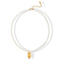 Natural Freshwater Pearl Necklace, Titanium Steel, with Freshwater Pearl, with 1.97inch extender chain, Bear, gold color plated, fashion jewelry & for woman, 4mm,11*20mm, Length:Approx 15.35 Inch, Sold By PC