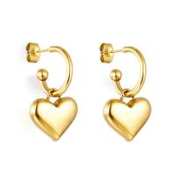 Boucle d'oreille goutte inox, Acier inoxydable 304, coeur, bijoux de mode & pour femme, doré, 16.50x16.70mm, Vendu par paire