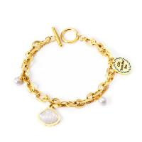 Stainless Steel Jewelry Bracelet 304 Stainless Steel with Shell & Plastic Pearl Vacuum Ion Plating fashion jewelry & for woman golden Sold Per Approx 7.09 Inch Strand