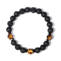 Gemstone Bracelets Lava with Tiger Eye fashion jewelry & Unisex 8mm Length Approx 7.48 Inch Sold By PC