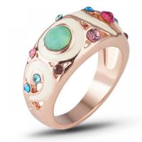 Zinc Alloy Finger Ring & for woman & enamel & with rhinestone rose gold color nickel lead & cadmium free Sold By PC