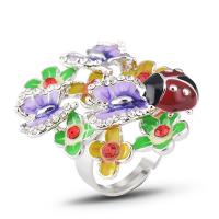 Zinc Alloy Finger Ring platinum color plated for woman & enamel & with rhinestone nickel lead & cadmium free Sold By PC