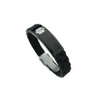Bracelets en silicone, avec Acier titane, bijoux de mode & unisexe & styles différents pour le choix, noire, 14x3mm, Longueur:Environ 22.63 pouce, Vendu par PC