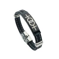 Silicone Bracelets, with 304 Stainless Steel, fashion jewelry & for man, black, 10x3mm, Length:Approx 8.46 Inch, Sold By PC