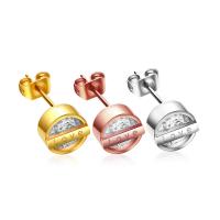 Titanium Staal Earring, Rond plat, mode sieraden & uniseks & met strass, meer kleuren voor de keuze, 8x17mm, Verkocht door PC